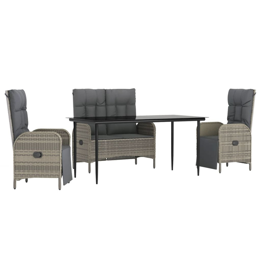 4-Delige Tuinset Met Kussens Poly Rattan Grijs 160 cm tafellengte Bank + 2x Fauteuil + Tafel