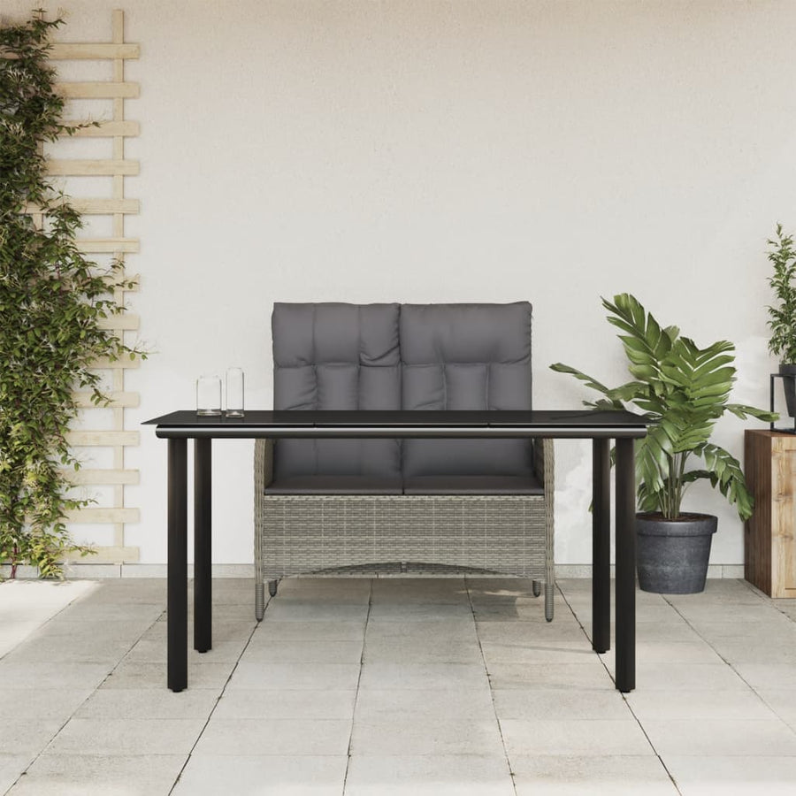 2-Delige Tuinset Met Kussens Poly Rattan Grijs 140 cm tafellengte Bank + Tafel