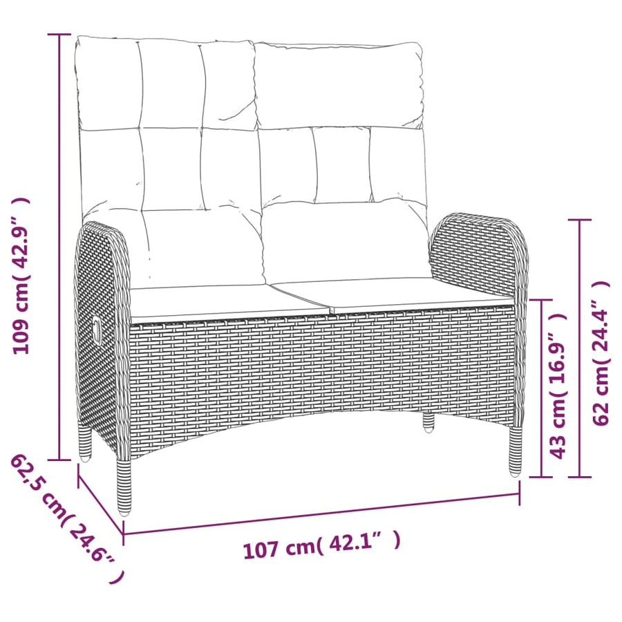 2-Delige Tuinset Met Kussens Poly Rattan Grijs 160 cm tafellengte Bank + Tafel
