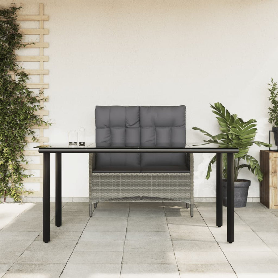 2-Delige Tuinset Met Kussens Poly Rattan Grijs 160 cm tafellengte Bank + Tafel