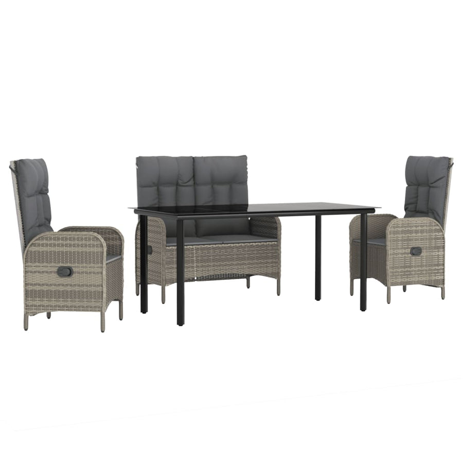 4-Delige Tuinset Met Kussens Poly Rattan Grijs 160 cm tafellengte Bank + 2x stoel + Tafel