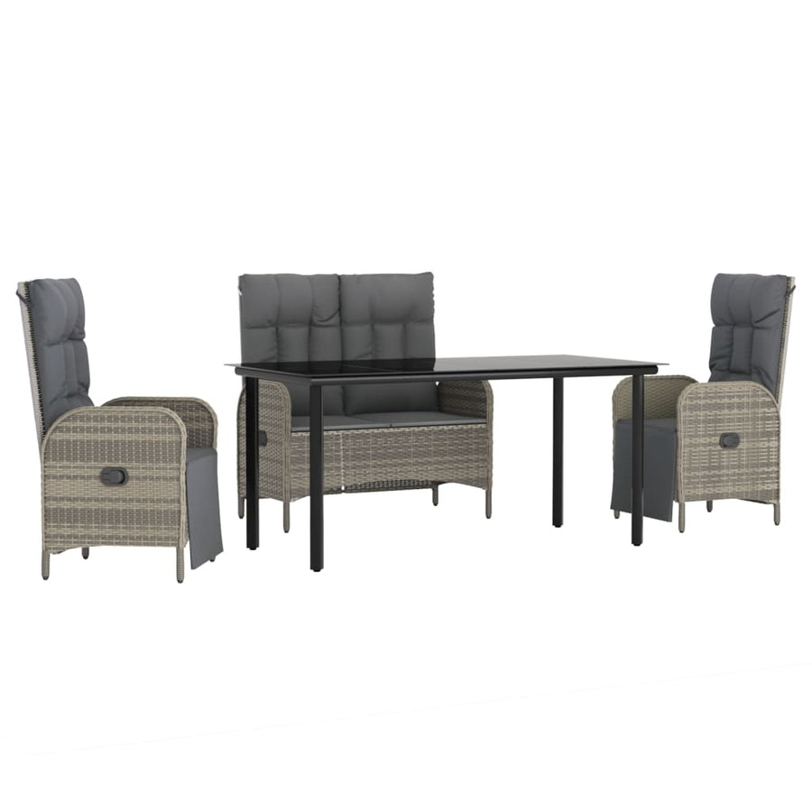 4-Delige Tuinset Met Kussens Poly Rattan Grijs 160 cm tafellengte Bank + 2x Fauteuil + Tafel