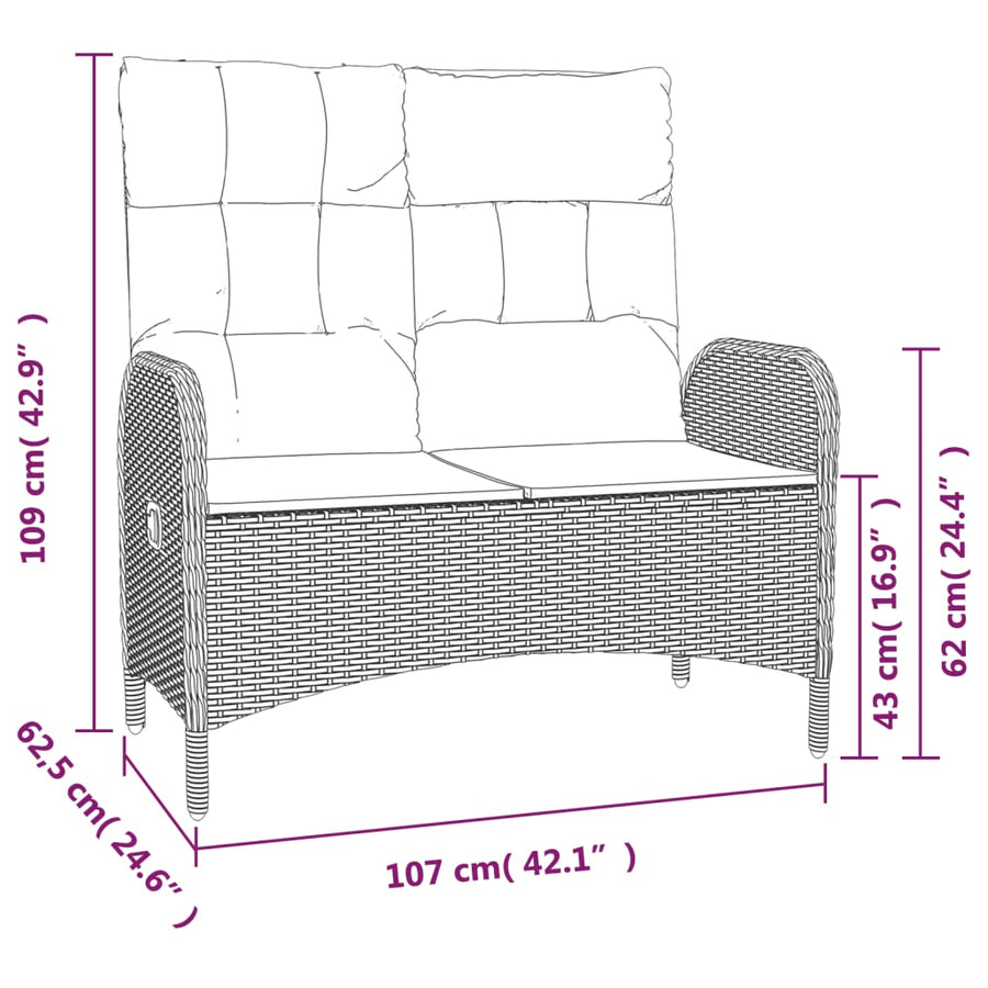4-Delige Tuinset Met Kussens Poly Rattan Grijs 160 cm tafellengte Bank + 2x Fauteuil + Tafel