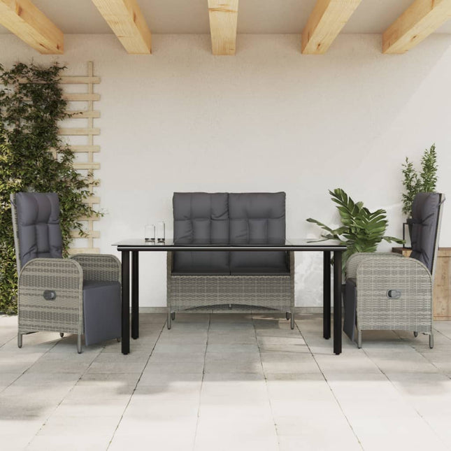 4-Delige Tuinset Met Kussens Poly Rattan Grijs 160 cm tafellengte Bank + 2x Fauteuil + Tafel