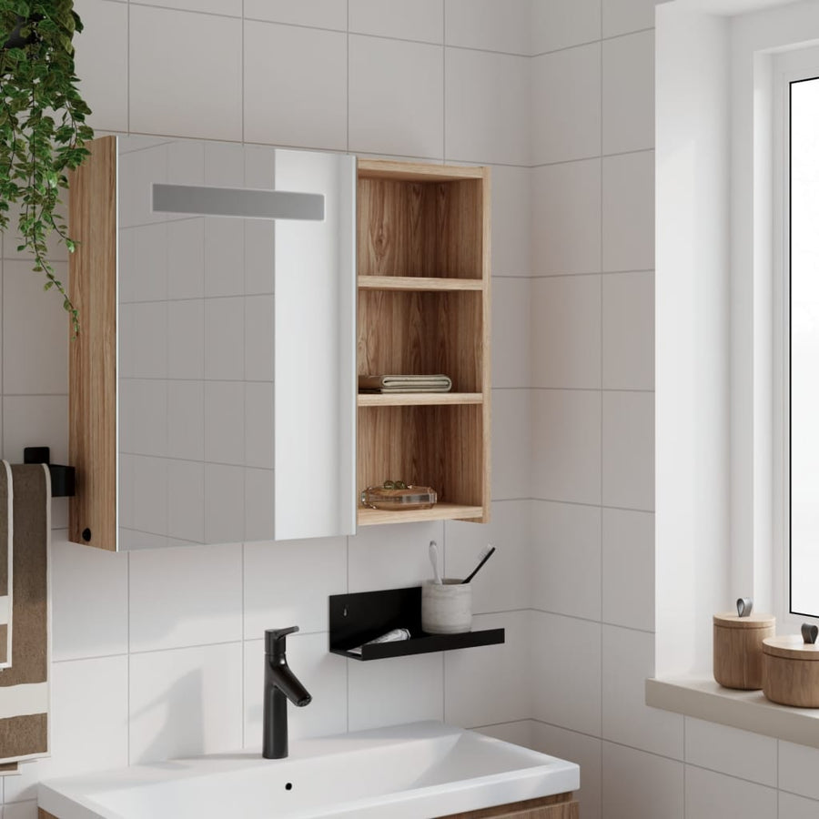 Badkamerkast Met Spiegel En Led Kleurig 60 x 13 x 52 cm Eiken
