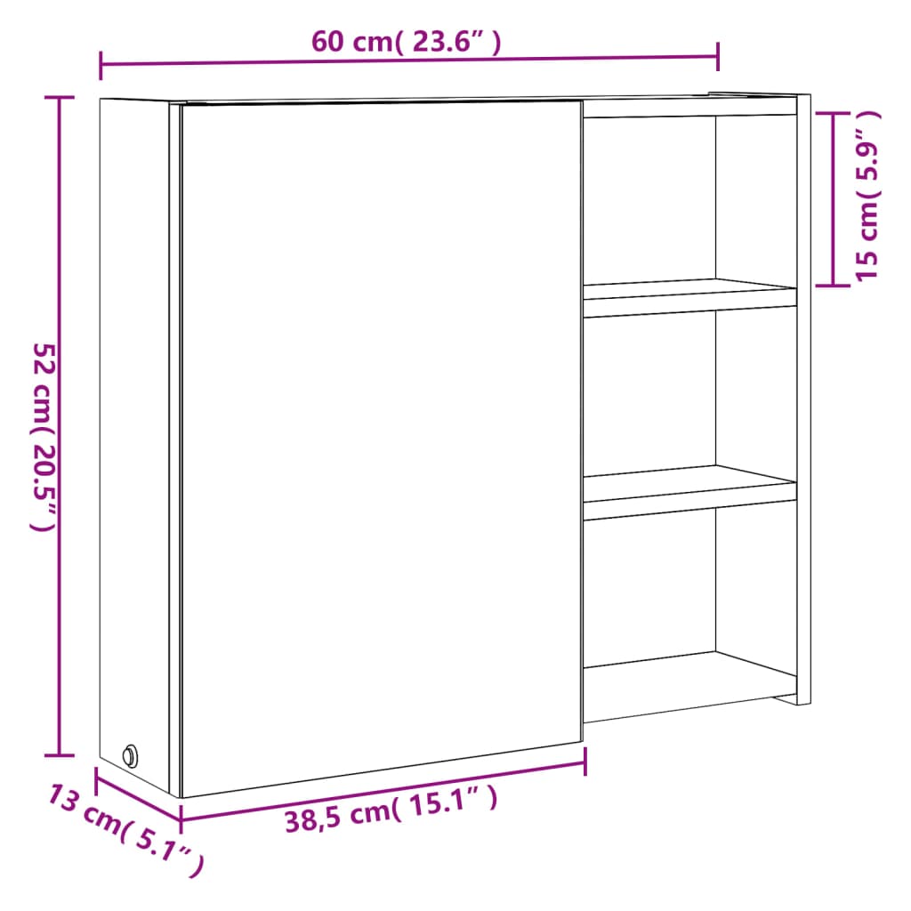 Badkamerkast Met Spiegel En Led Kleurig 60 x 13 x 52 cm Eiken