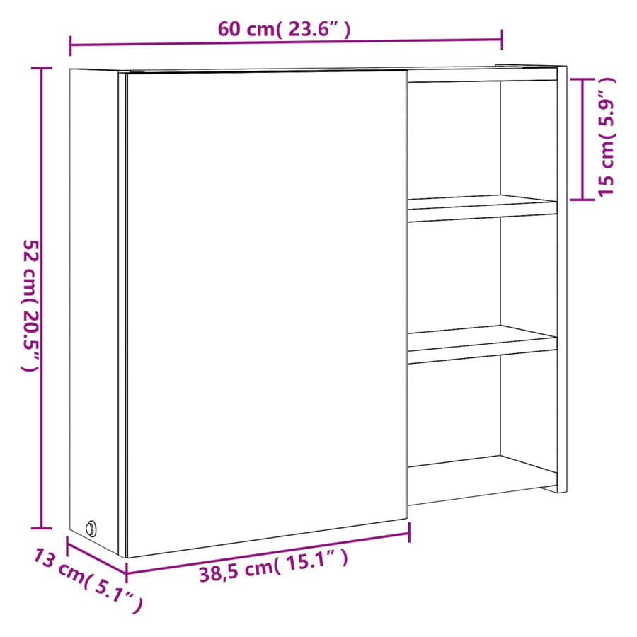 Badkamerkast Met Spiegel En Led Kleurig 60 x 13 x 52 cm Eiken