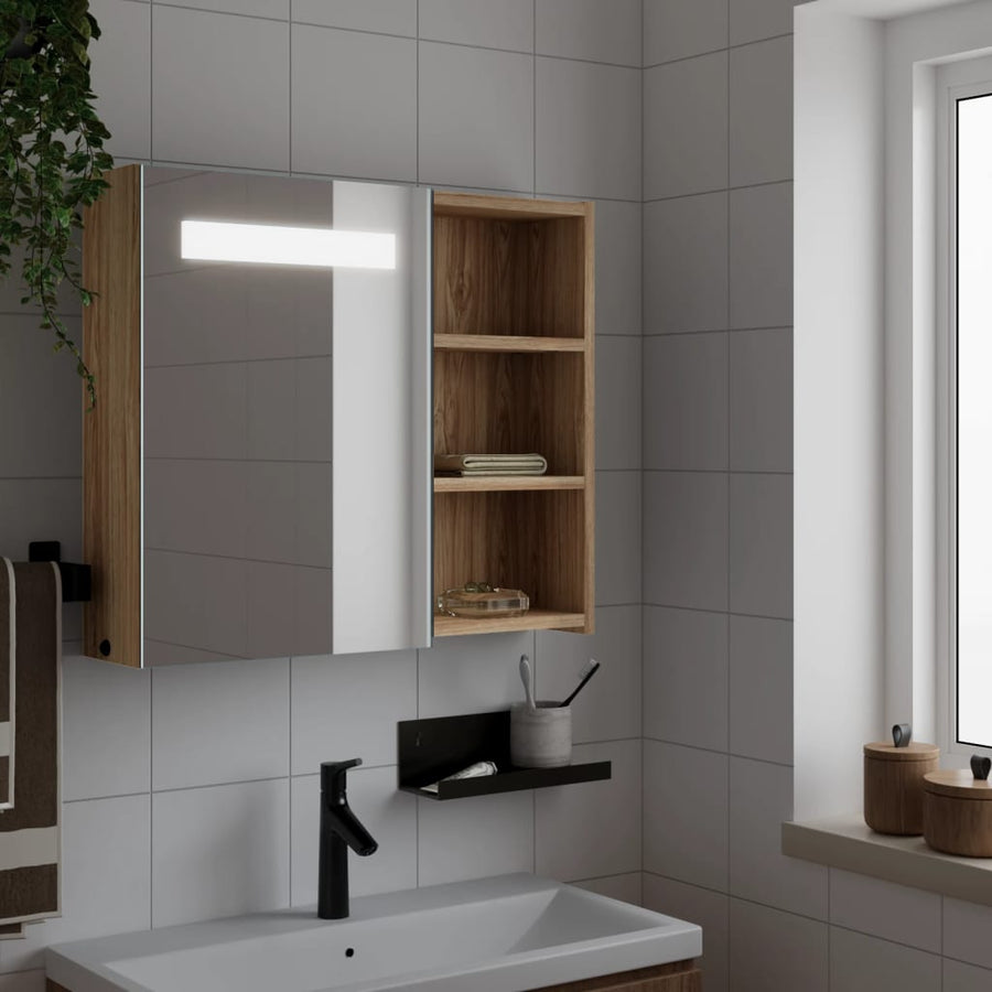 Badkamerkast Met Spiegel En Led Kleurig 60 x 13 x 52 cm Eiken