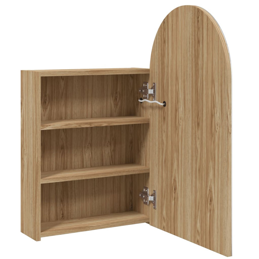 Badkamerkast Met Spiegel En Led Gebogen 42X3X70 Cm Kleur Eiken