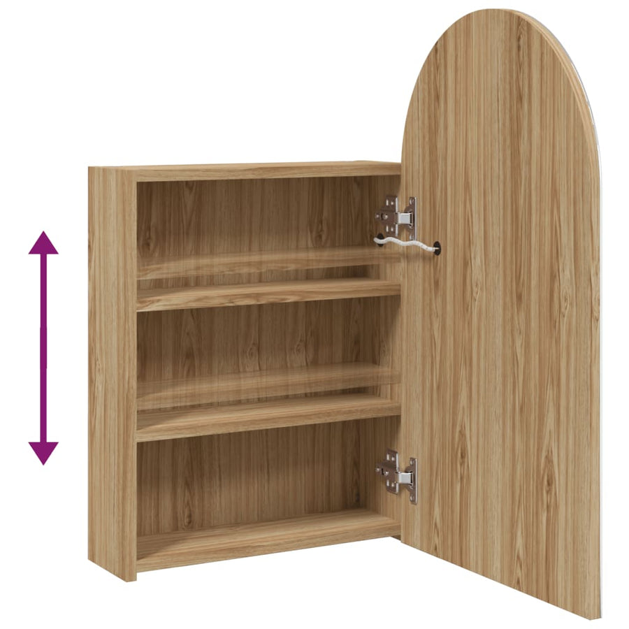 Badkamerkast Met Spiegel En Led Gebogen 42X3X70 Cm Kleur Eiken