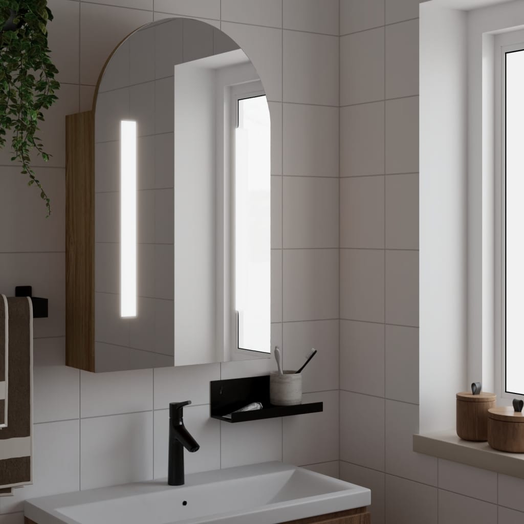 Badkamerkast Met Spiegel En Led Gebogen 42X3X70 Cm Kleur Eiken