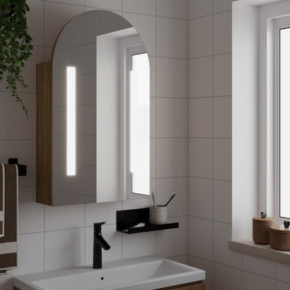 Badkamerkast Met Spiegel En Led Gebogen 42X3X70 Cm Kleur Eiken