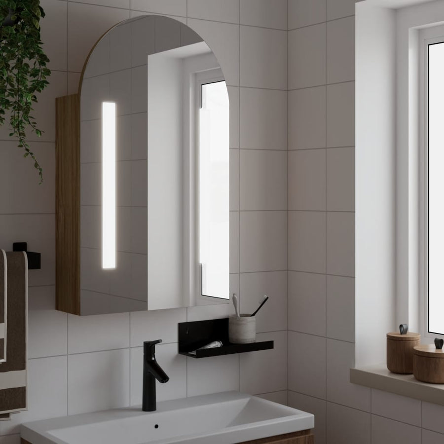 Badkamerkast Met Spiegel En Led Gebogen 42X3X70 Cm Kleur Eiken