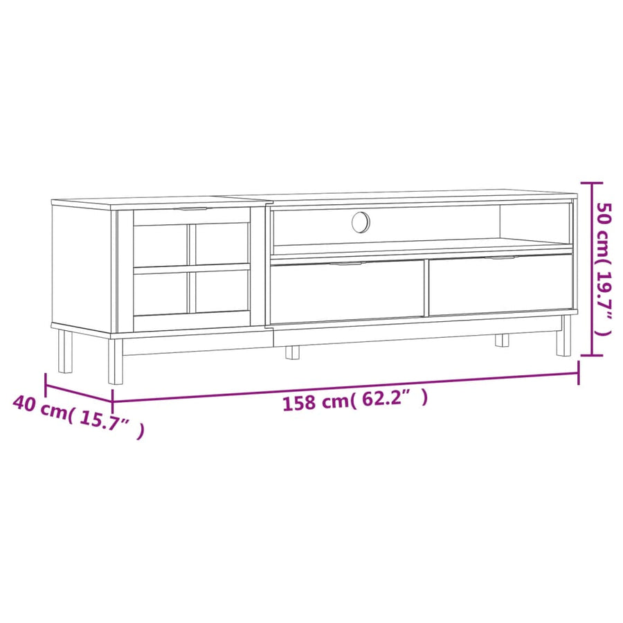 Tv-Meubel Met Glazen Deur Flam 158X40X50 Cm Massief Grenenhout
