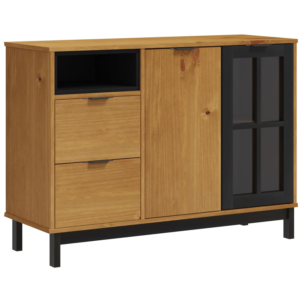Dressoir Met Glazen Deuren Flam 110X40X80 Cm Massief Grenenhout