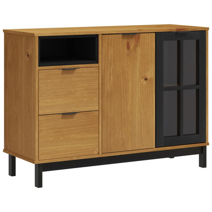 Dressoir Met Glazen Deuren Flam 110X40X80 Cm Massief Grenenhout