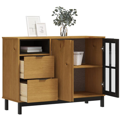 Dressoir Met Glazen Deuren Flam 110X40X80 Cm Massief Grenenhout