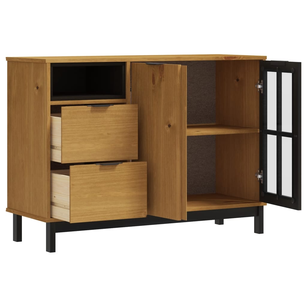 Dressoir Met Glazen Deuren Flam 110X40X80 Cm Massief Grenenhout