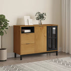 Dressoir massief grenenhout 110x40x80 cm glazen deuren