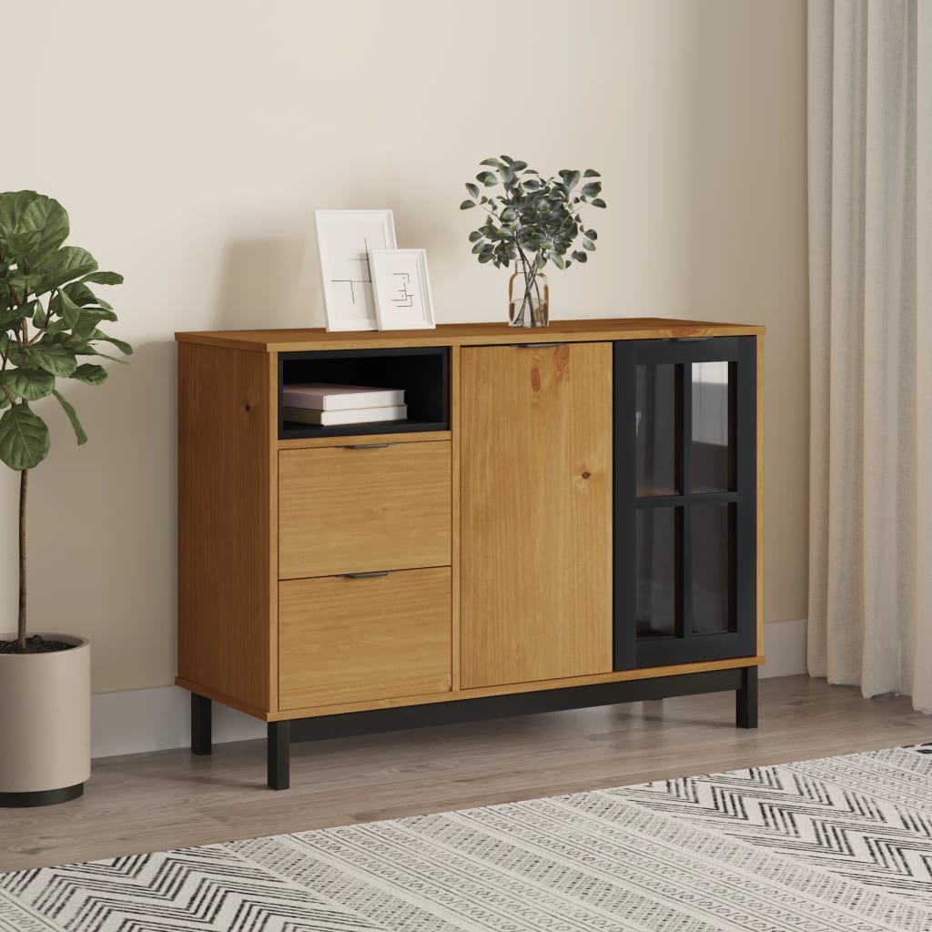 Dressoir Met Glazen Deuren Flam 110X40X80 Cm Massief Grenenhout