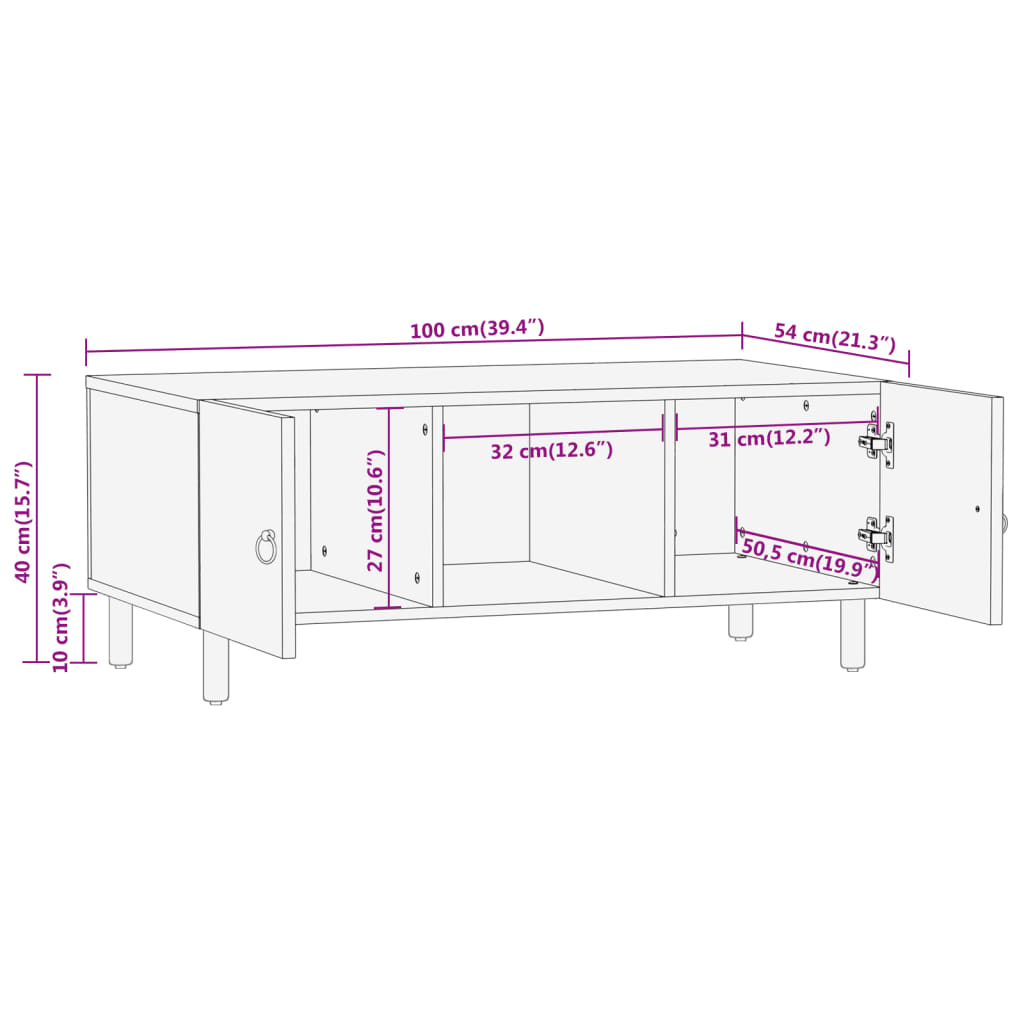 Salontafel 100X54X40 Cm Massief Mangohout
