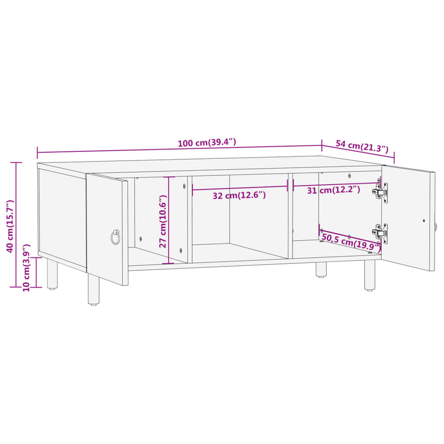 Salontafel 100X54X40 Cm Massief Mangohout