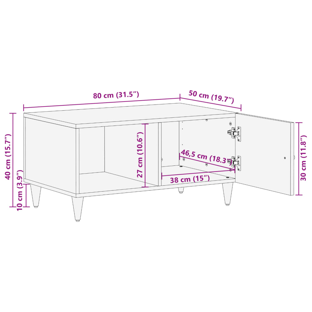 Salontafel 80x50x40 cm massief mangohout