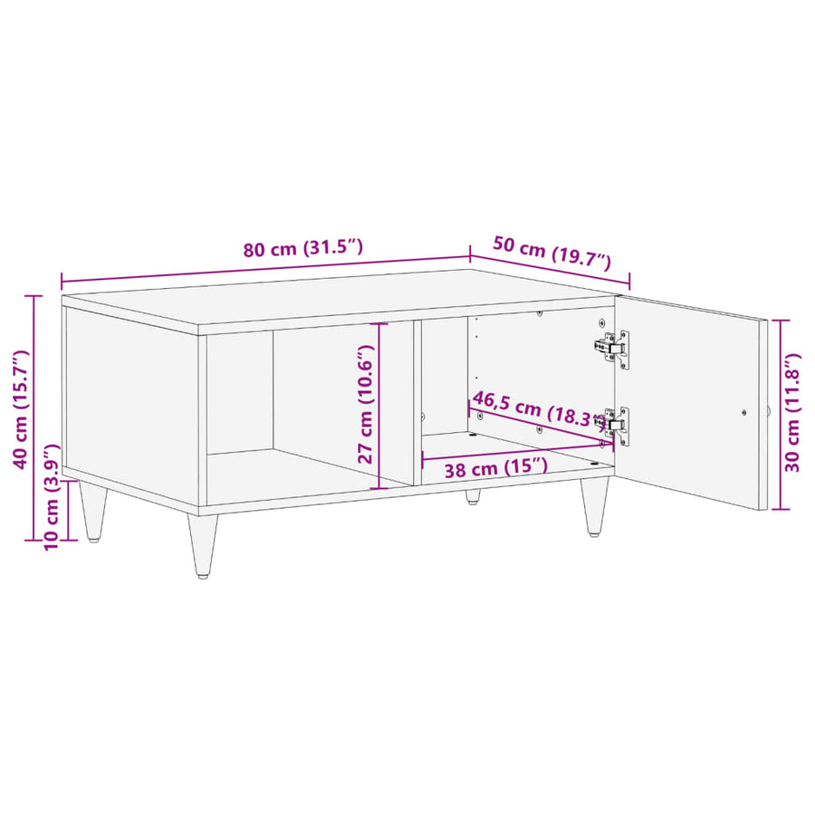 Salontafel 80x50x40 cm massief mangohout