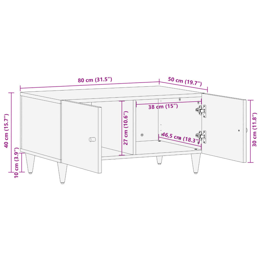 Salontafel 80x50x40 cm massief mangohout