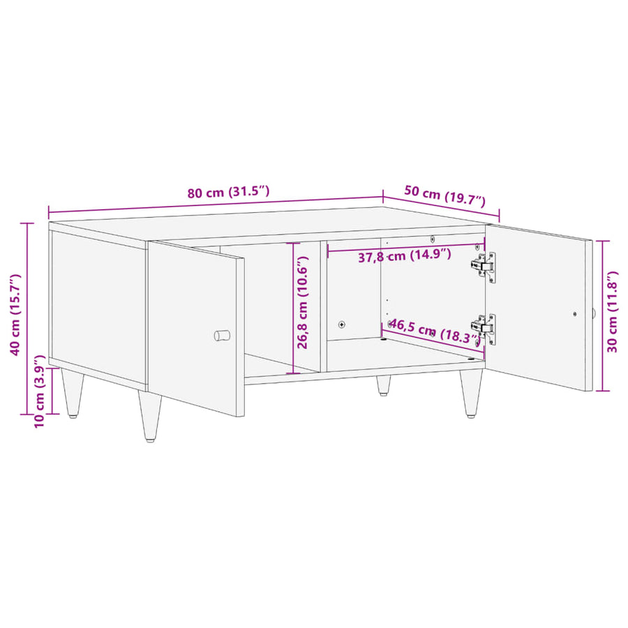Salontafel 80x50x40 cm massief mangohout