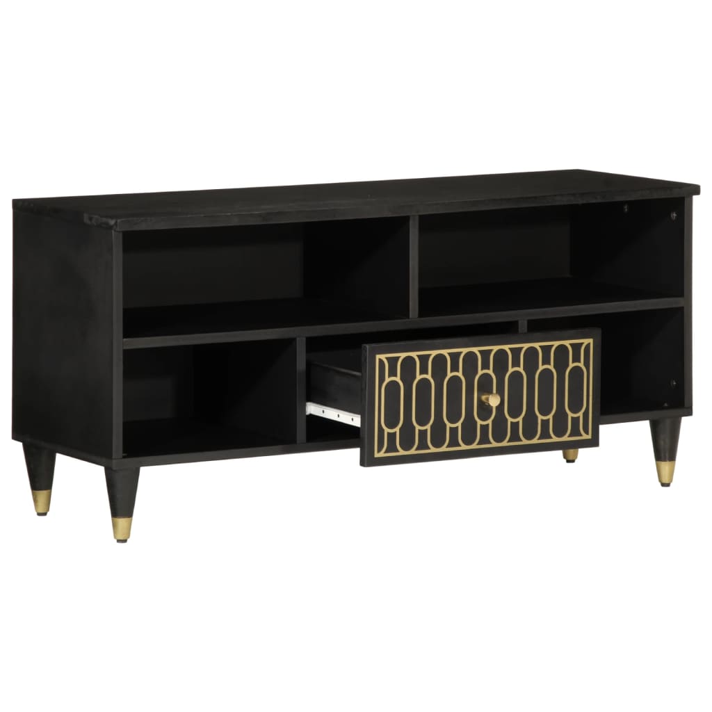 Tv-Meubel 100X33X46 Cm Massief Mangohout Zwart