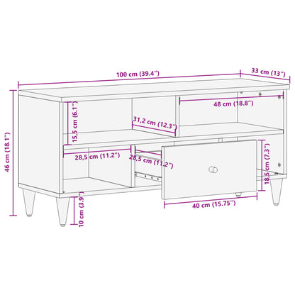 Tv-Meubel 100X33X46 Cm Massief Mangohout Zwart