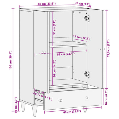 Hoge kast 60x33x100 cm massief mangohout