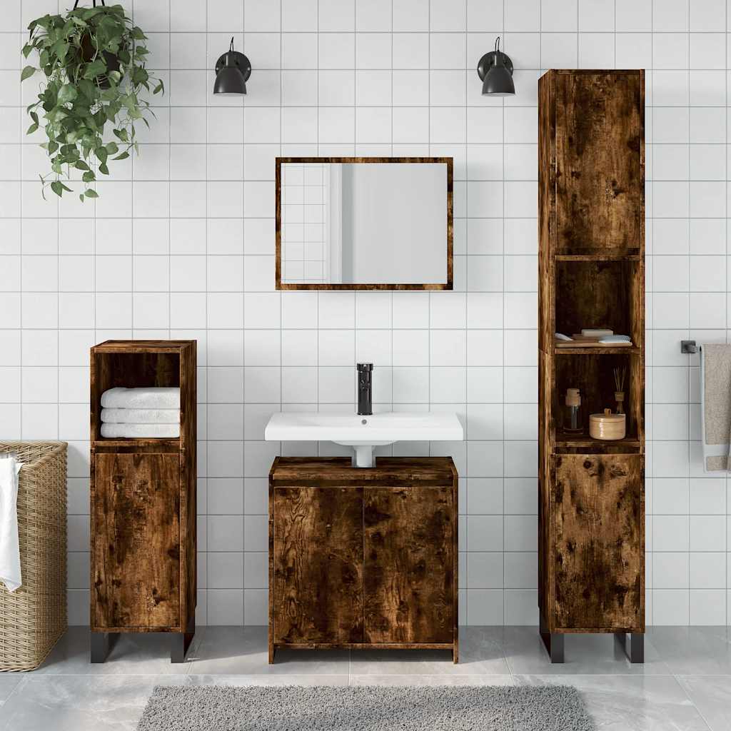 2-delige Badkamermeubelset bewerkt hout gerookt eikenkleurig