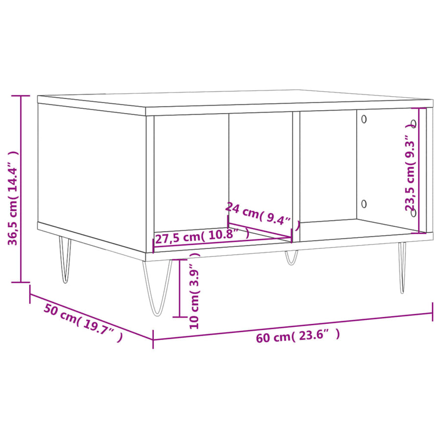 Salontafel 60X50X36,5 Cm Bewerkt Hout Kleurig Gerookt eiken