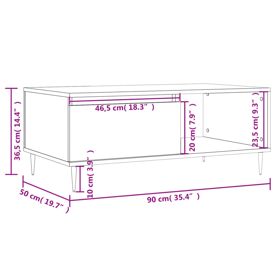 Salontafel 90X50X36,5 Cm Bewerkt Hout Wit