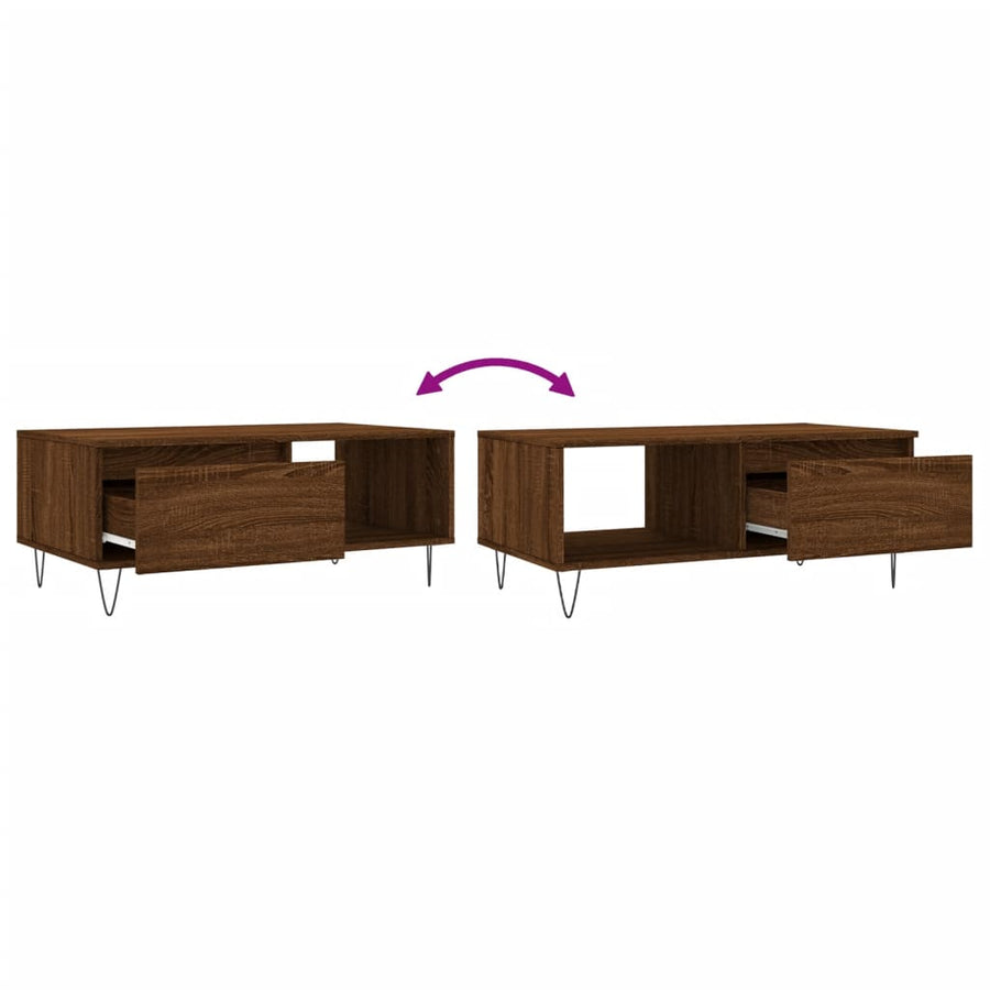Salontafel 90X50X36,5 Cm Bewerkt Hout Bruin Eikenkleur Bruineiken