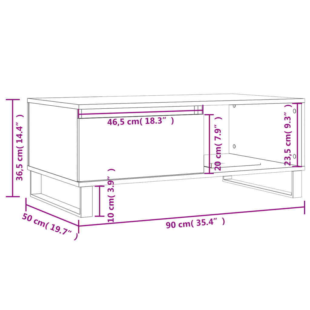 Salontafel 90X50X36,5 Cm Bewerkt Hout Zwart