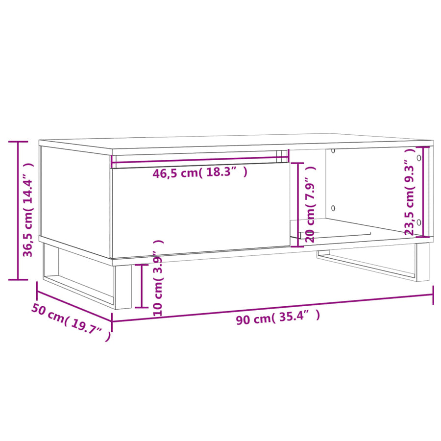 Salontafel 90X50X36,5 Cm Bewerkt Hout Grijs sonoma