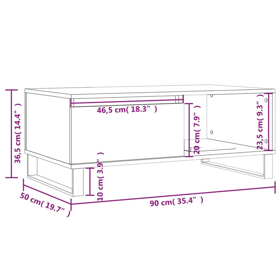 Salontafel 90X50X36,5 Cm Bewerkt Hout Bruin Eikenkleur Bruineiken