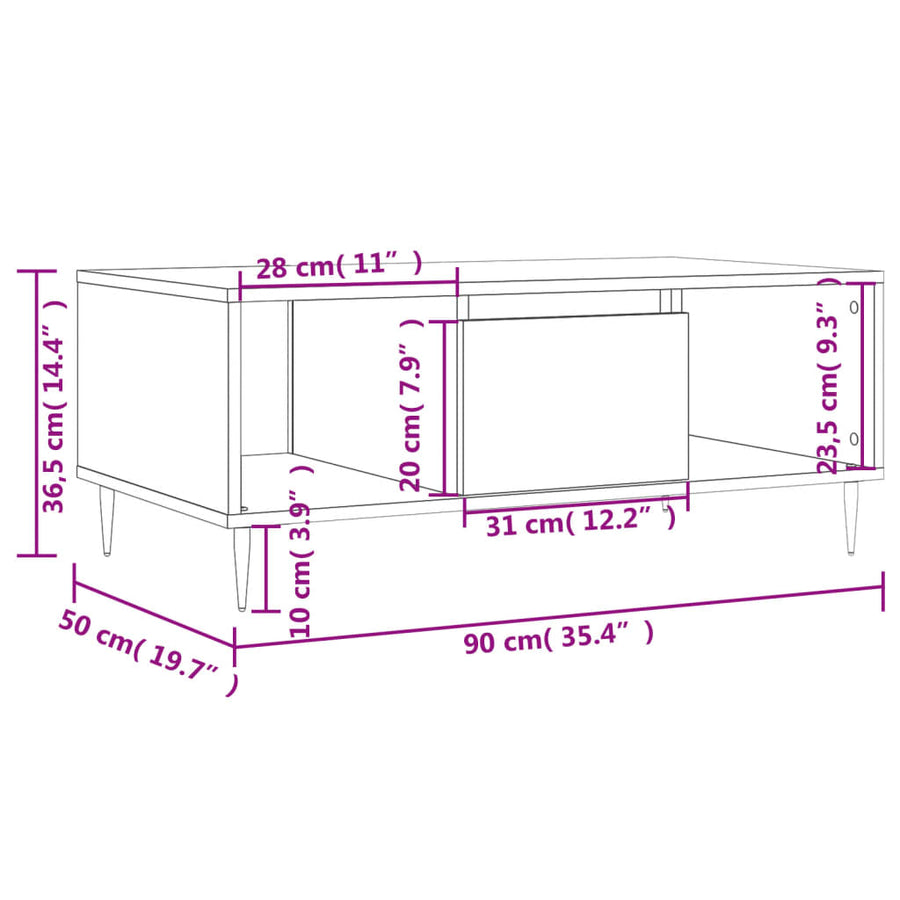 Salontafel 90X50X36,5 Cm Bewerkt Hout Wit