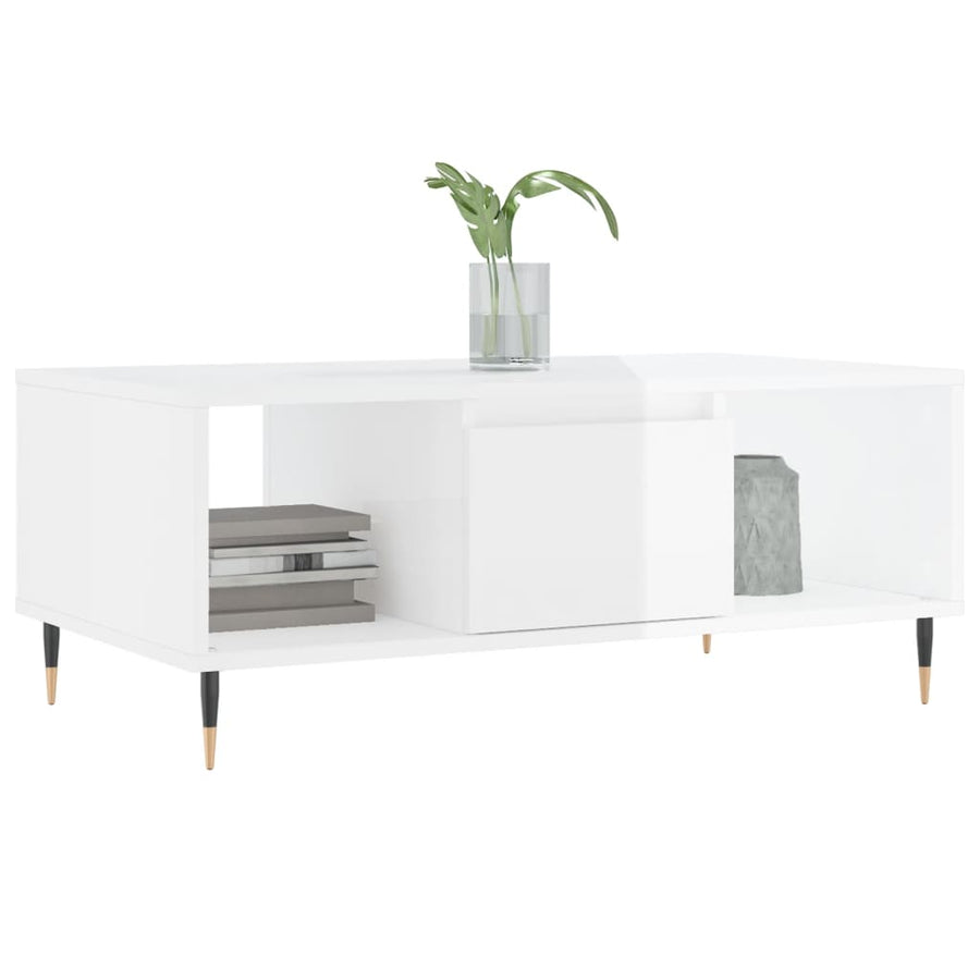 Salontafel 90X50X36,5 Cm Bewerkt Hout Hoogglans wit