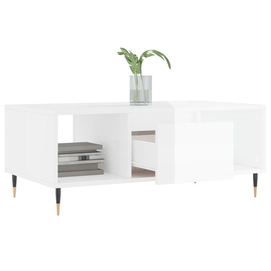 Salontafel 90X50X36,5 Cm Bewerkt Hout Hoogglans wit