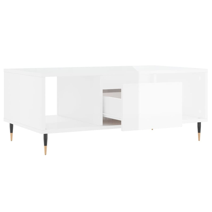 Salontafel 90X50X36,5 Cm Bewerkt Hout Hoogglans wit