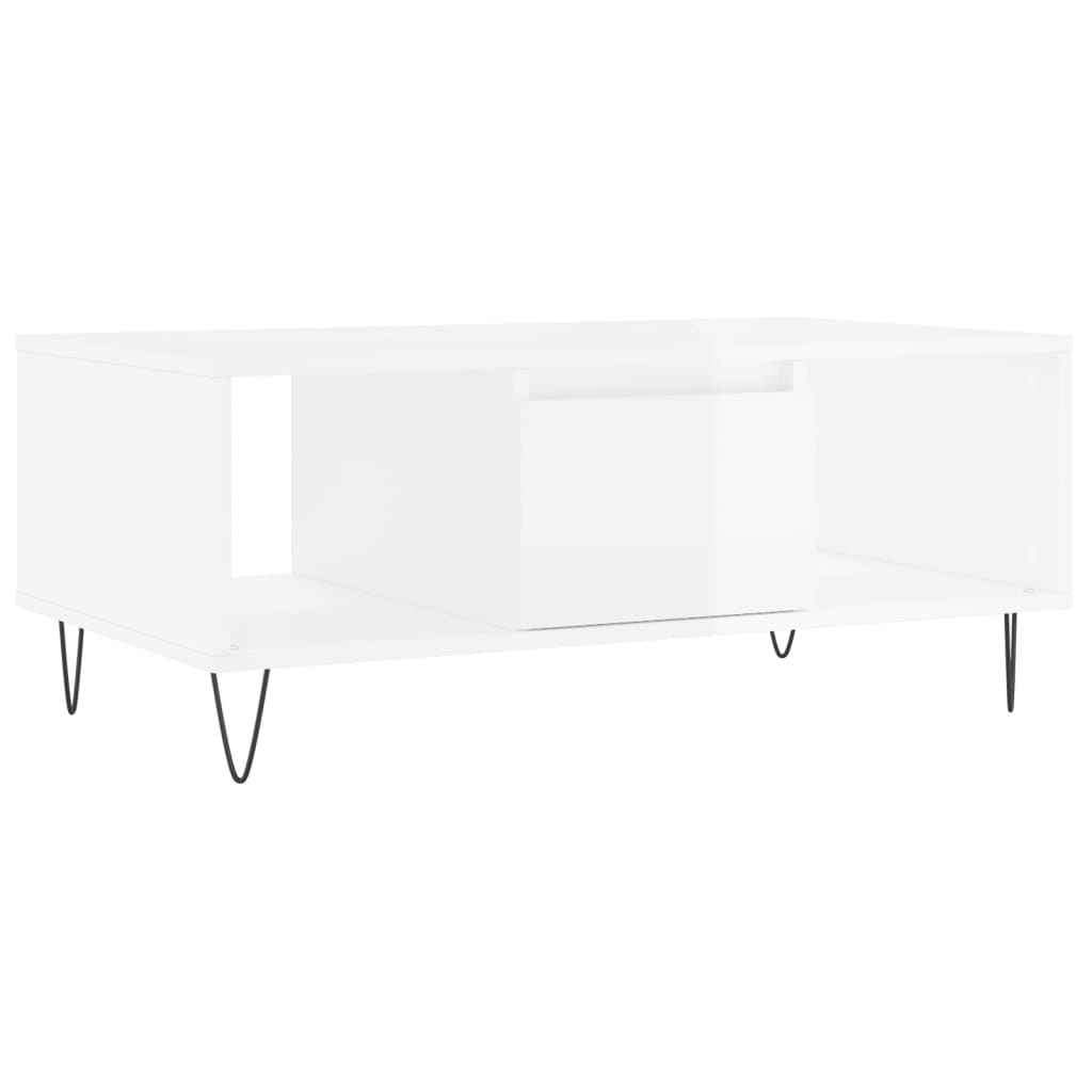 Salontafel 90X50X36,5 Cm Bewerkt Hout Hoogglans wit
