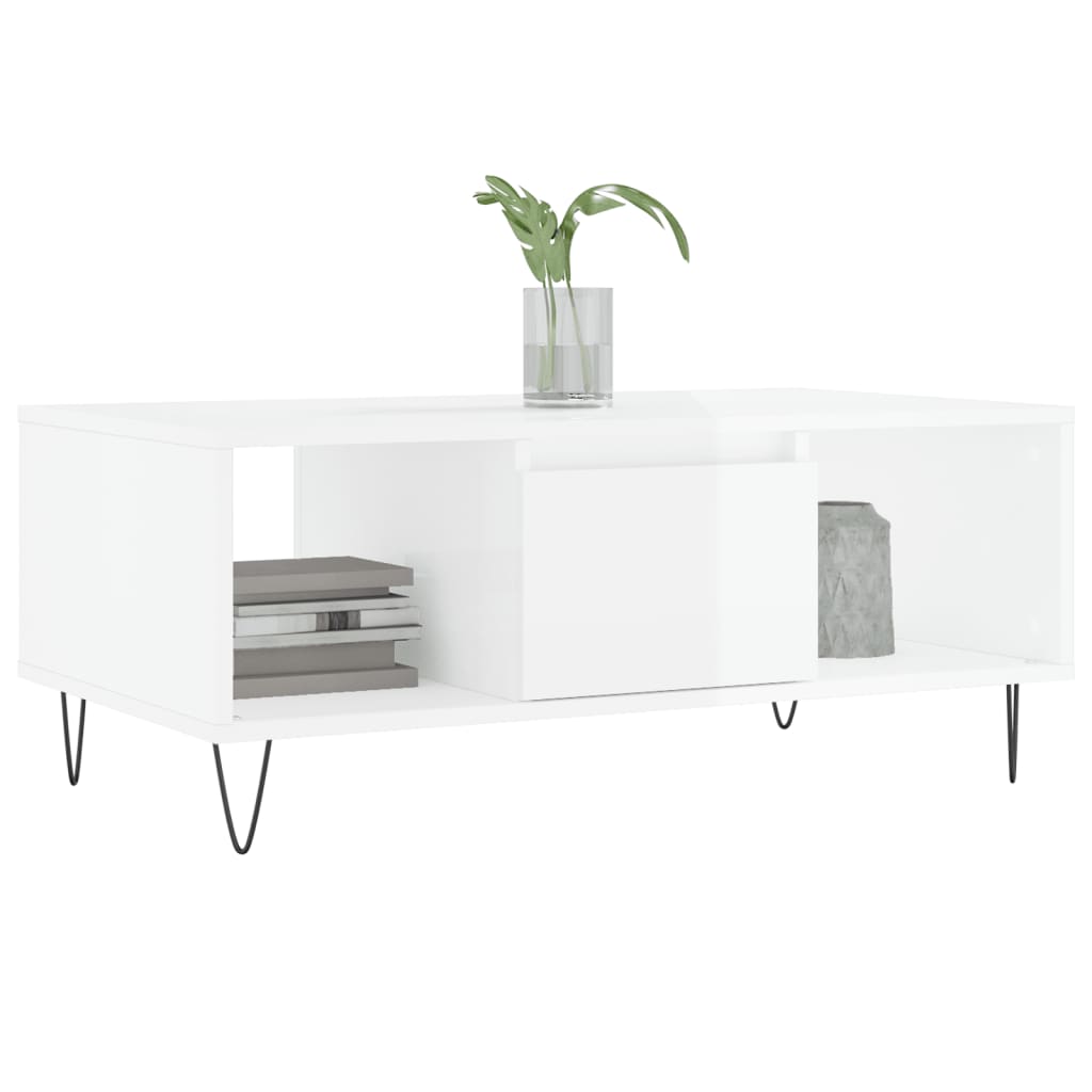 Salontafel 90X50X36,5 Cm Bewerkt Hout Hoogglans wit