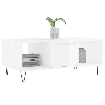Salontafel 90X50X36,5 Cm Bewerkt Hout Hoogglans wit