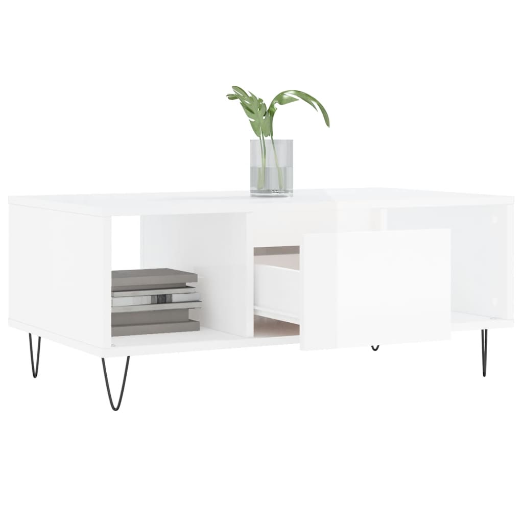 Salontafel 90X50X36,5 Cm Bewerkt Hout Hoogglans wit
