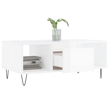 Salontafel 90X50X36,5 Cm Bewerkt Hout Hoogglans wit