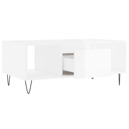 Salontafel 90X50X36,5 Cm Bewerkt Hout Hoogglans wit